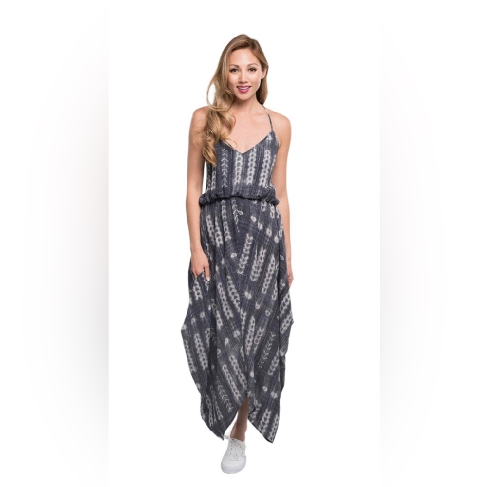 Lovestitch Charcoal Gray/White Handkerchief Racerback Maxi Dress Sz M/L NWT